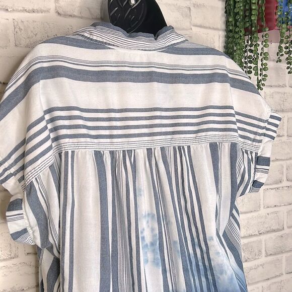 KC Khakis & Company Striped Ombre Button Down Shirt Y2K Grunge Boho Size Medium - Picture 6 of 9
